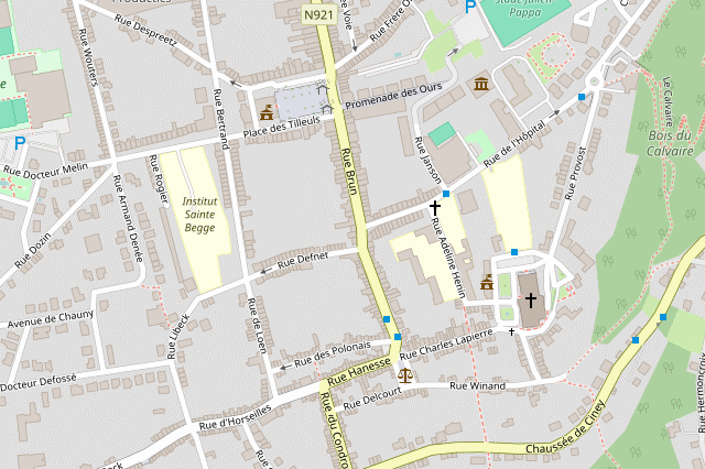 Plan du quartier de la Rue Brun à Andenne, emplacement de The Backrooms Studio